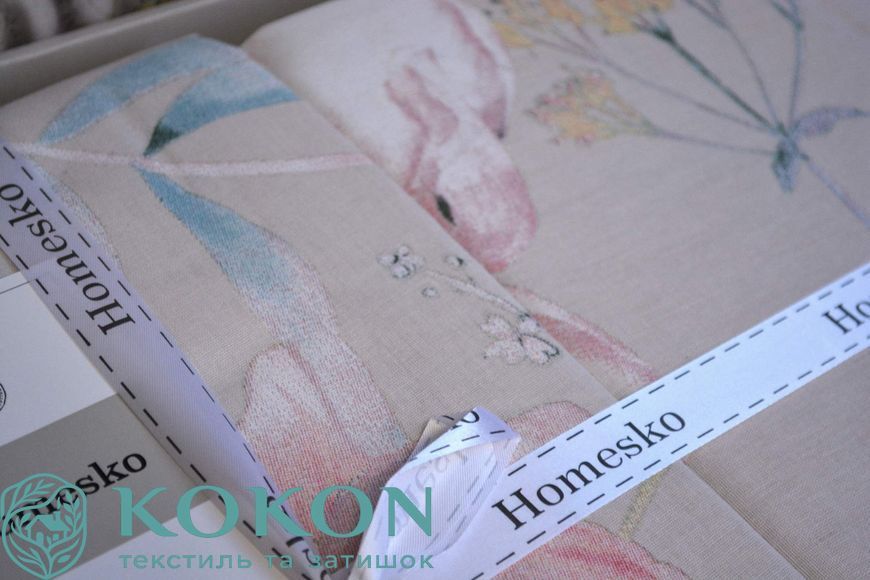 Постельное белье с простыней на резинке Homesko Amaris Beige евро 2100 фото КОКОН