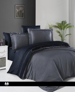Постільна білизна First Choice Deluxe Satin Dark Series Serenity Dark Grey & Navy Blue 0102 фото