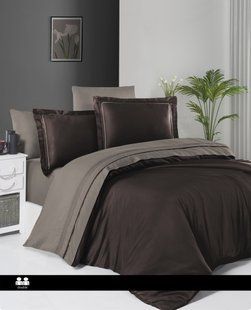 Постільна білизна First Choice Deluxe Satin Dark Series Serenity Dark Brown & Mink 0104 фото