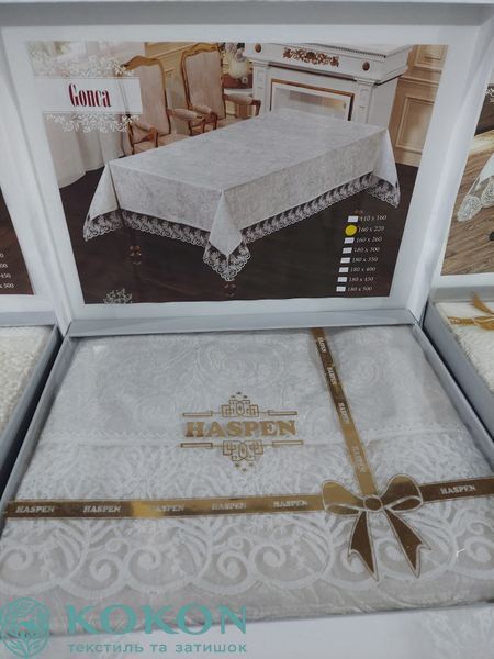 Турецька скатертина Haspen Gonca, велюрова з мереживом, 160х220 см 0808 фото